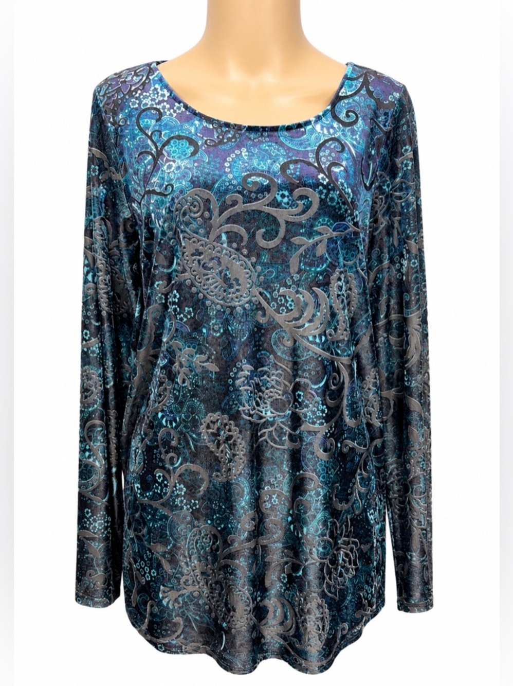 KAREN KANE Paisley Velvet Burnout Lagenlook Tunic Blouse Size Large Made In USA